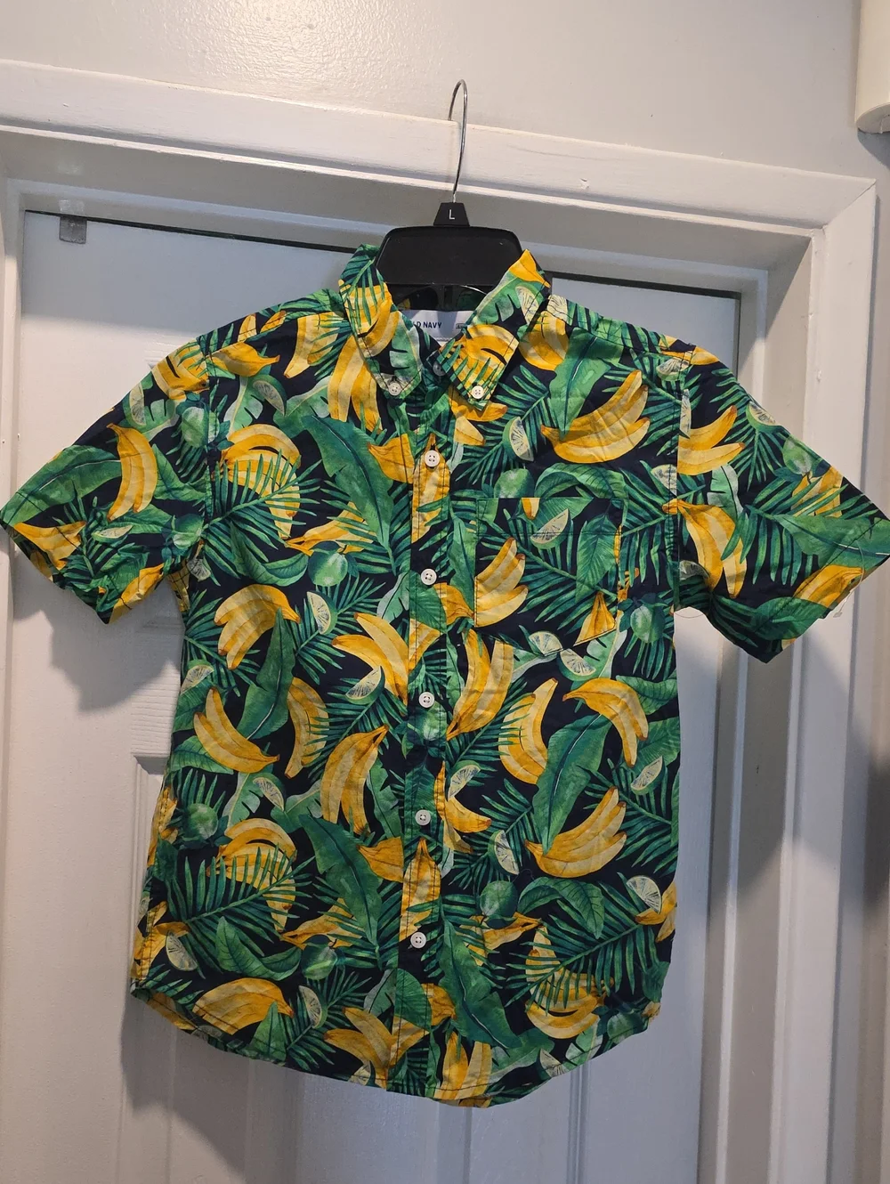 Old Navy Green and Yellow Tropical Banana Print Button-Up Shirt